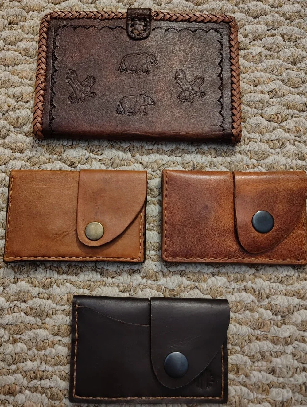 Handcrafted Brown Leather Wallet Set for Men - Rustic Card Holders & Bifold